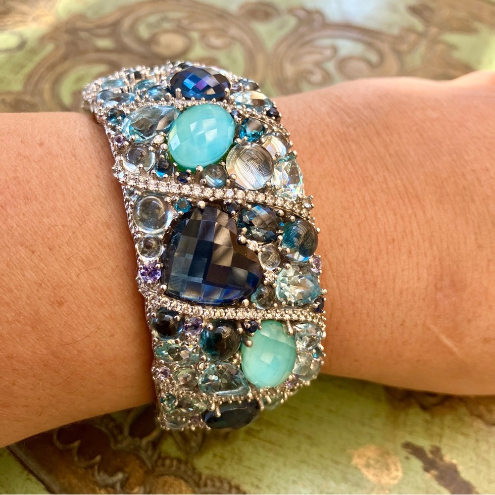RARE 🔥 Judith Ripka 46.00 Cttw Multi Gemstone Sterling Silver Cuff Bracelet - Picture 12 of 17